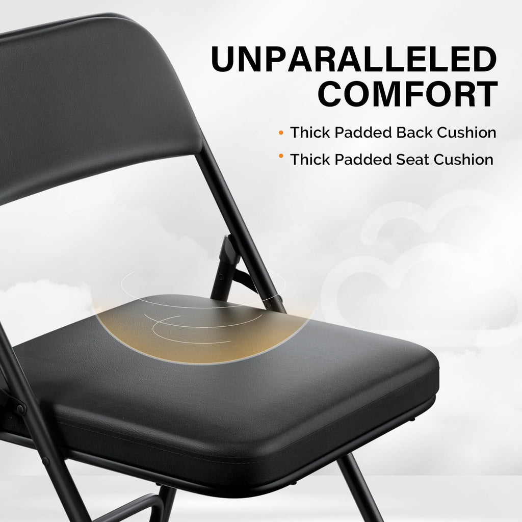 Padded Folding Chairs with Thick Seat Cushion, Portable, Durable & Extra Comfortable Foldable Chairs for Indoor &