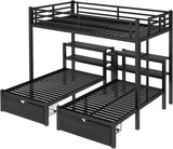 Heavy Duty Triple Bunk Bed with Storage Drawers, Shelves, Triple Bed with Charging Station