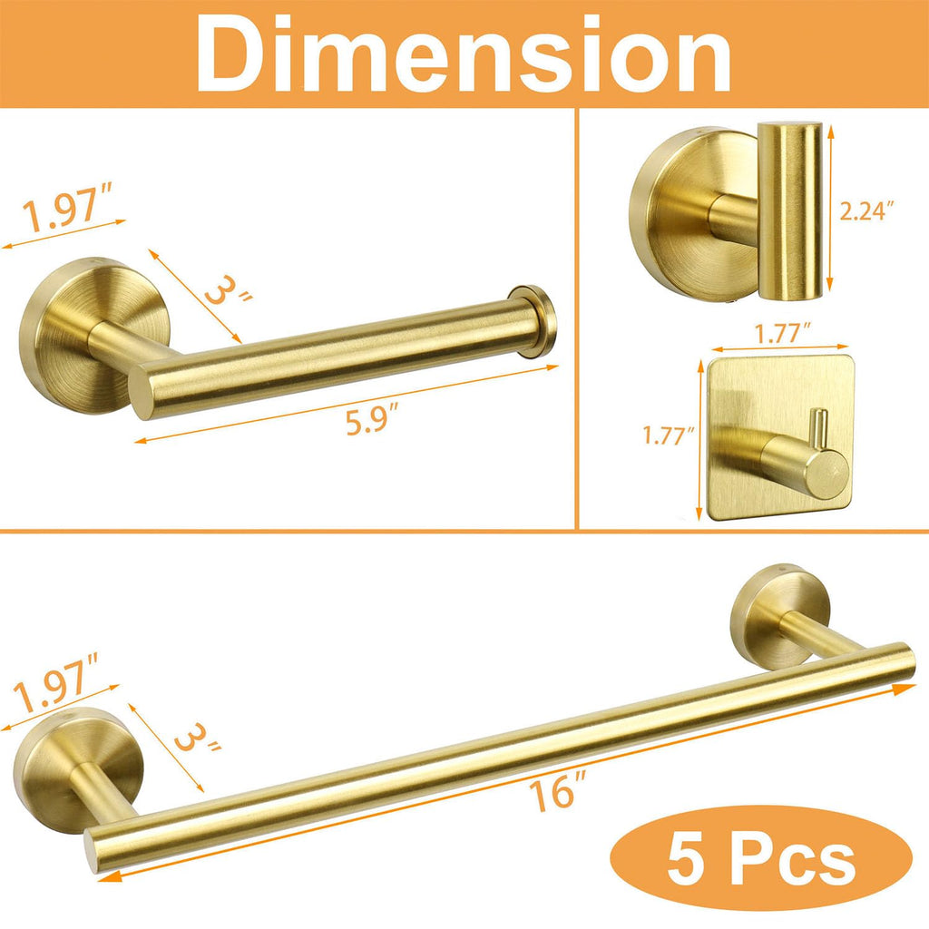 Bathroom Hardware Set, Thick Stainless Steel Bath Towel Bar Set Including Towel Rack +Toilet Paper Holder+3 Robe