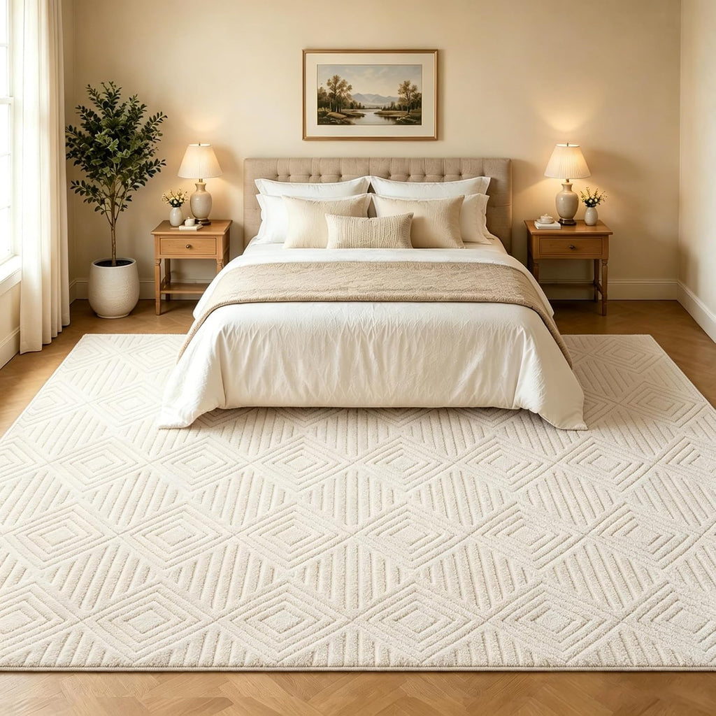 Capsplad 5x7 Area Rugs High-Low Pile Rugs Checkered Cream