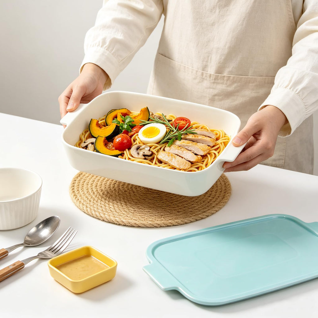 Ceramic Baking Dish with Lid, 9x13 Blue Casserole Dish with Lid