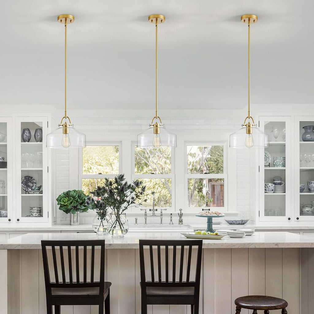 Chandelier Rustic Farmhouse Industrial Round Ceiling Pendant LED Light Fixture with Clear Glass Shades for Dining