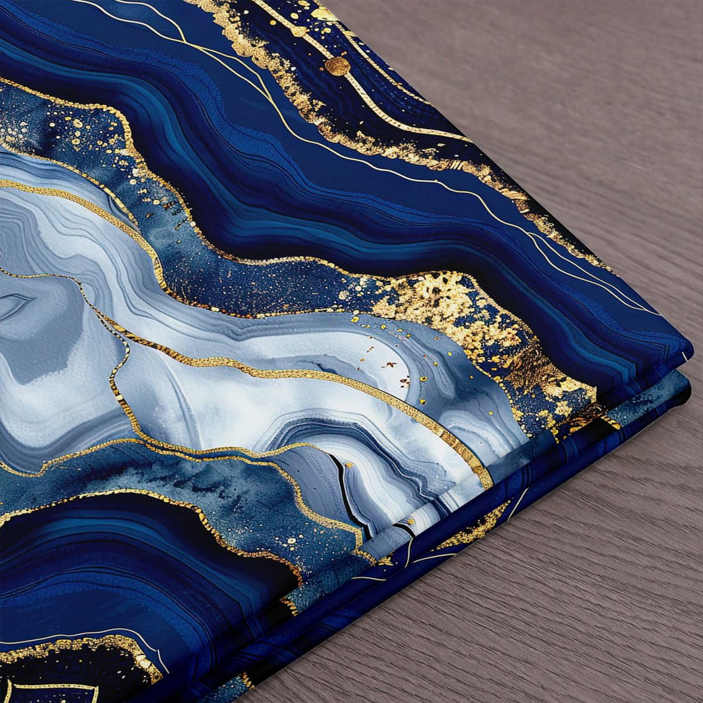 Marble Fabric by The Yard - Gold Glitter Decorative Navy Blue Upholstery