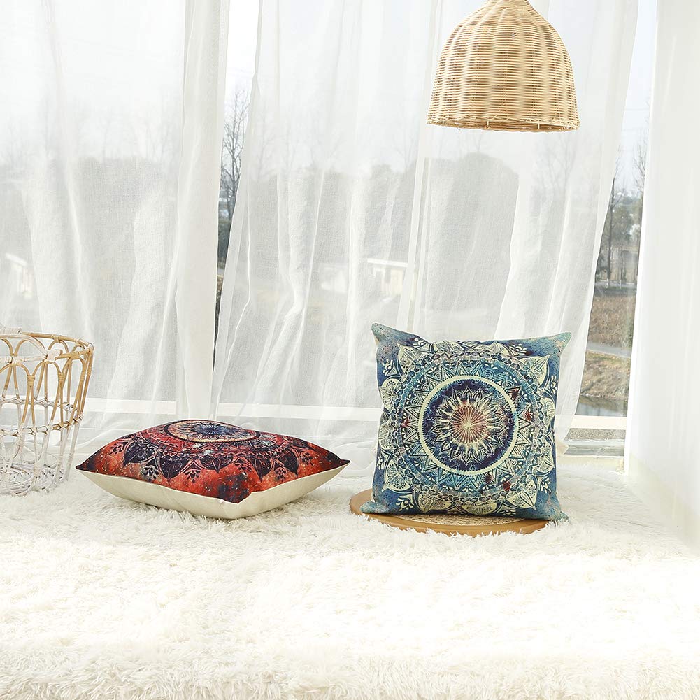 Set of 4 Retro Floral Mandala Compass Medallion Bohemian Pillow Covers Boho Decor Hippie Throw Pillows Decorative for