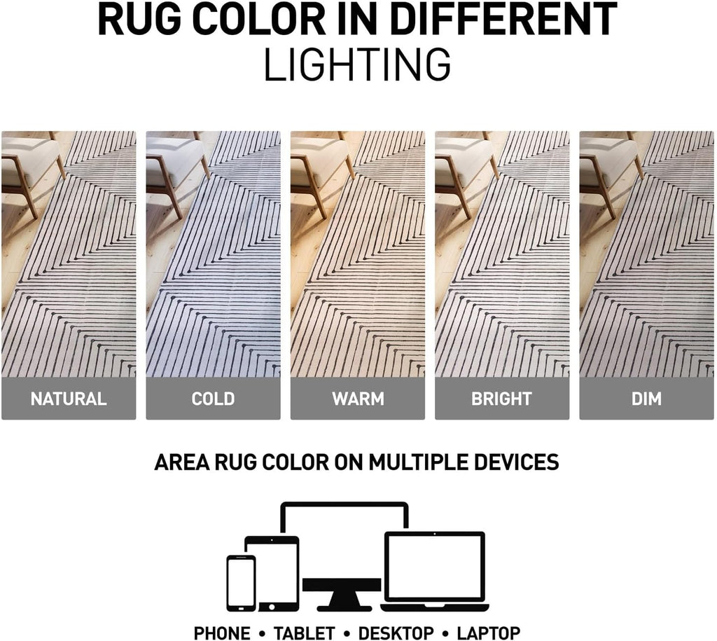 Bohemian Stripes Marbella Non-Slip Washable Area Rug Beige