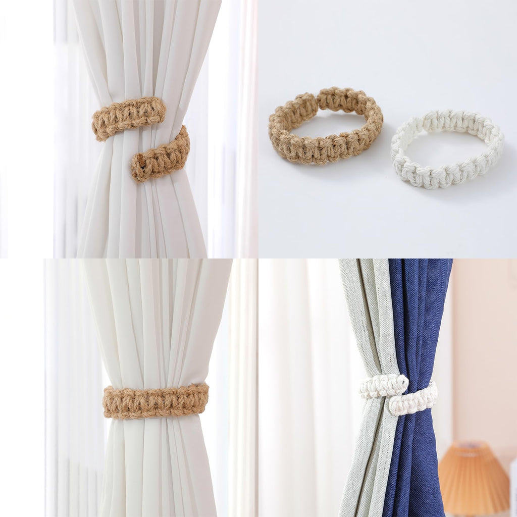 Curtain Tiebacks Handmade Braided,Window Treatment Curtain Holdbacks - 6 Pack