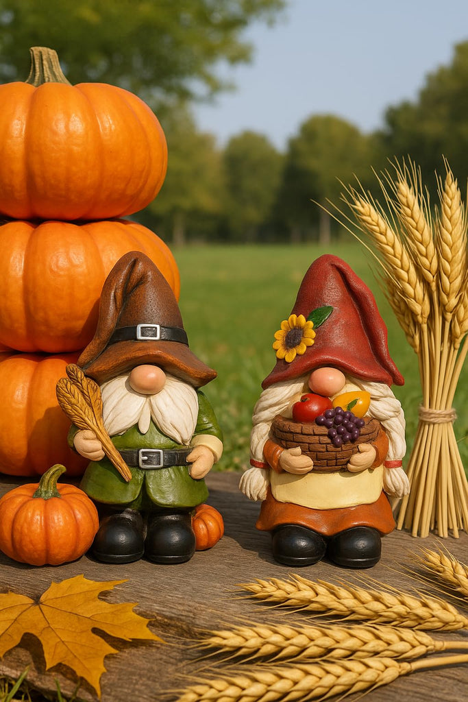 Thanksgiving Decorations Fall Figurines - 2 Pack Resin Harvest Figurines with Pumpkins, Wheat & Basket, Autumn Home