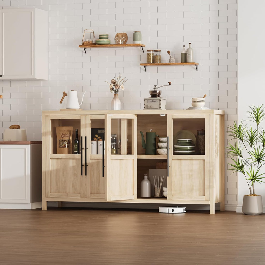Sideboard Buffet Cabinet with 4 Glass Doors