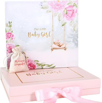 Luxury Baby Girl Memory Book Set - Keepsake Journal & Milestone Album from Pregnancy to Age 5 with Premium Gift Box