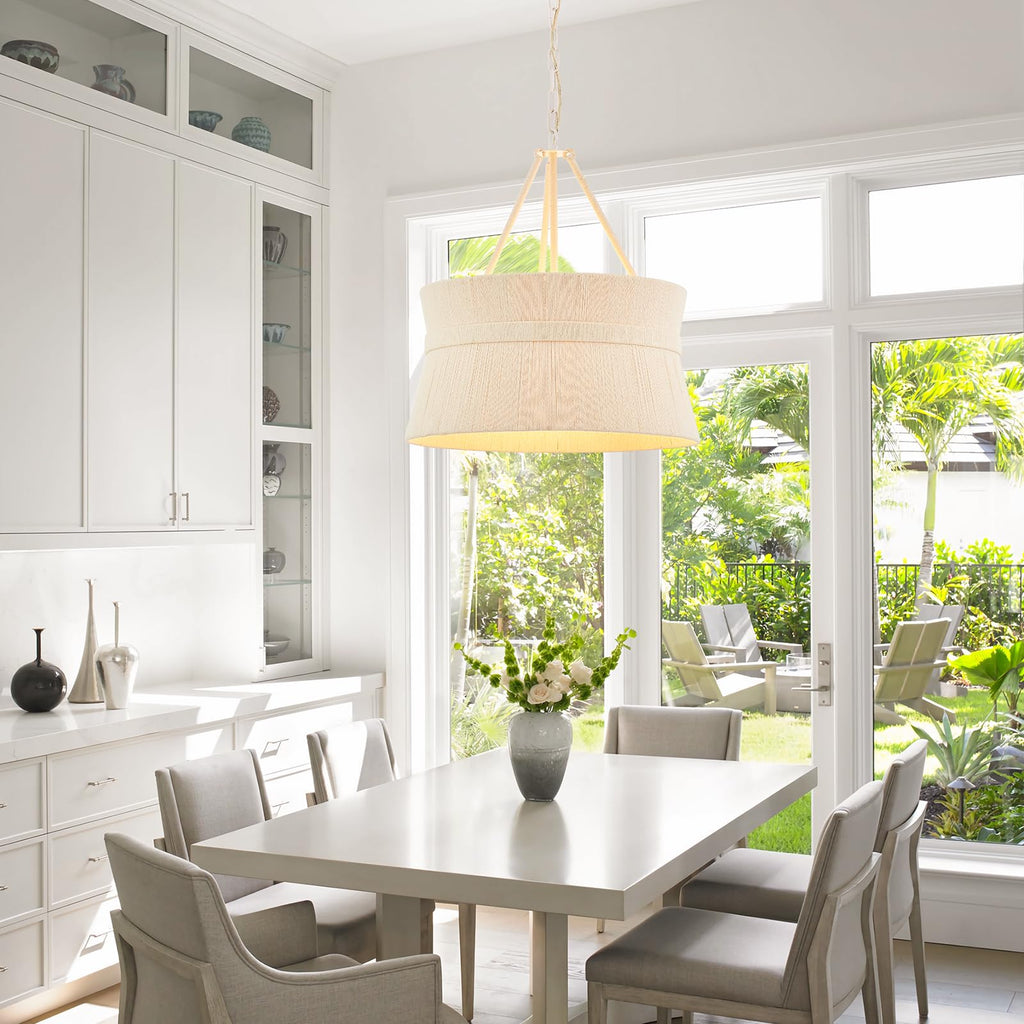 20" Hand Woven Rattan Chandelier Coastal Boho Pendant Light Island Dining Living Room, UL Listed
