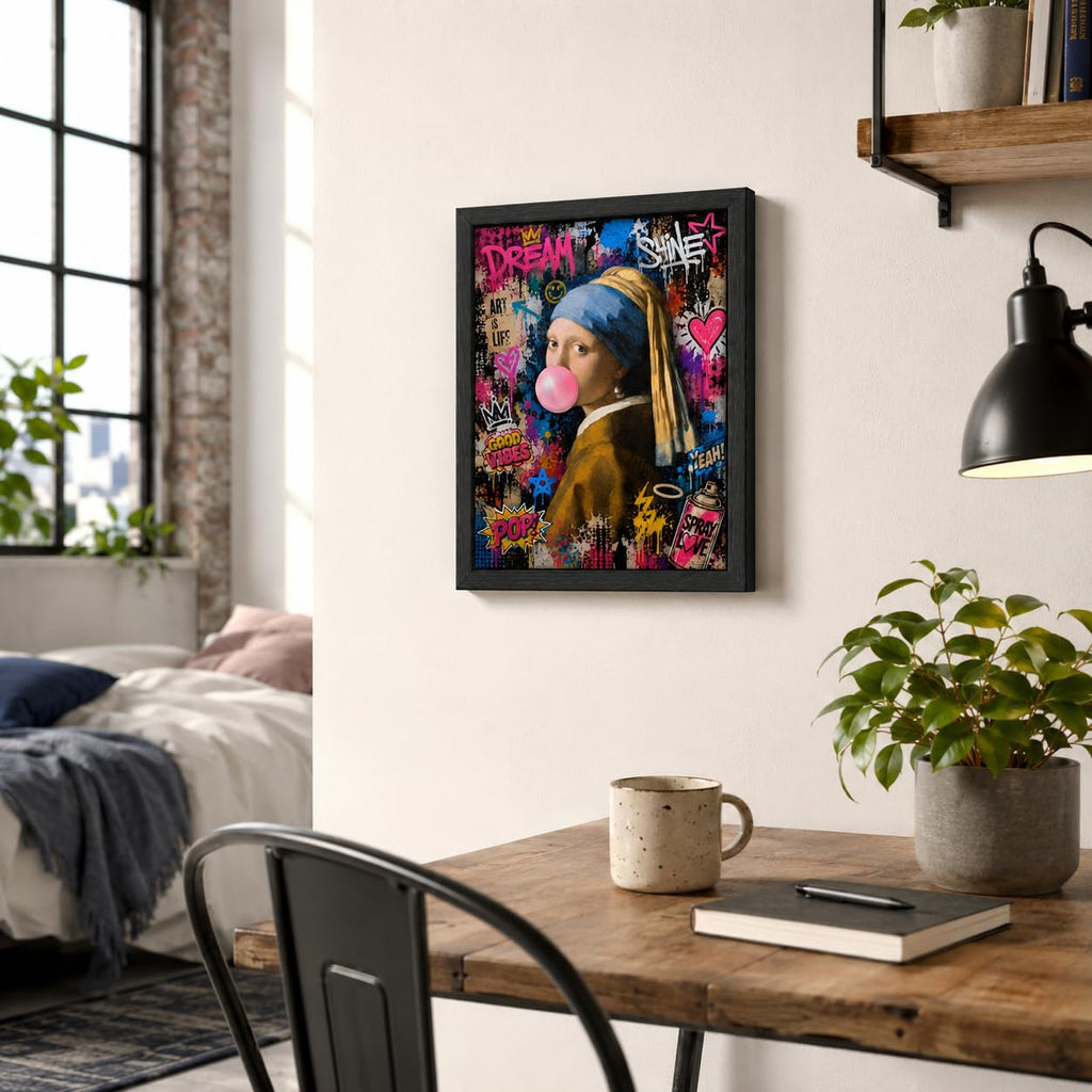 Girl with Pearl Earring Pop Art Canvas Wall Art Framed Graffiti 12x16 Inch