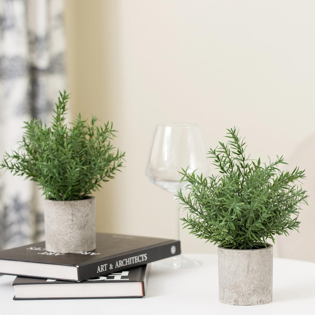 2 Pack Small Fake Plants Rosemary Potted, Green