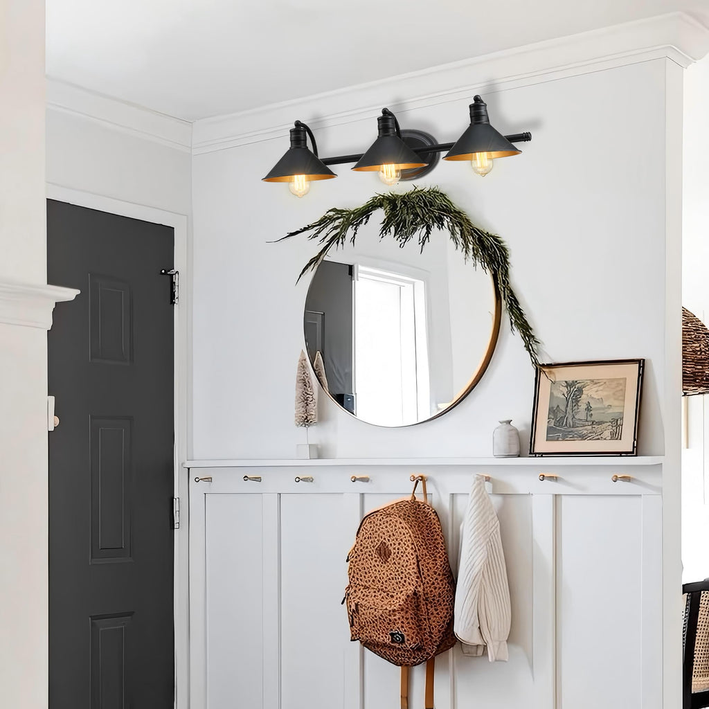 3 Light Bathroom Vanity Light Over Mirror - Farmhouse Wall Light Vanity Powder Room, Rustic Gooseneck Barn Style 3