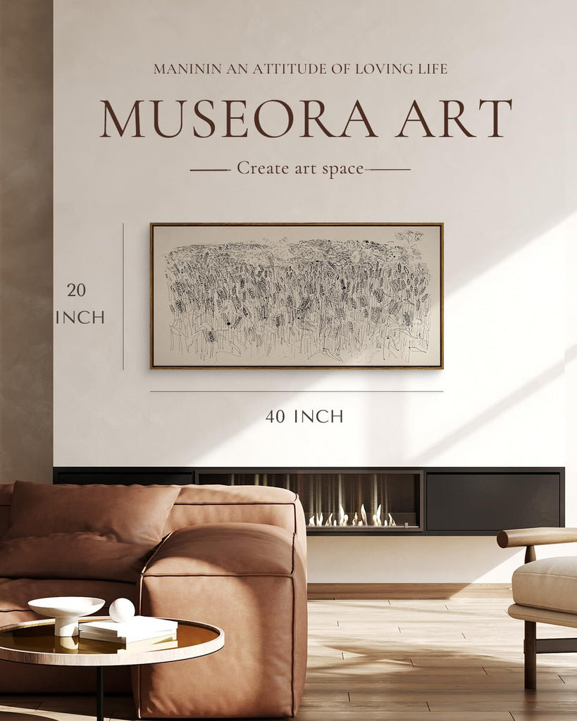 Large Framed Canvas Wall Art, Abstract Minimalist Line, Beige