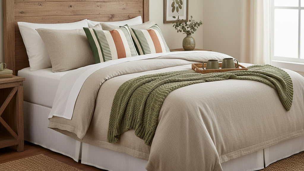 Decorative Farmhouse Throw Pillow Covers 18x18 Accent Faux Leather Pillowcase Rustic Boho Decor, Olive Green and Beige
