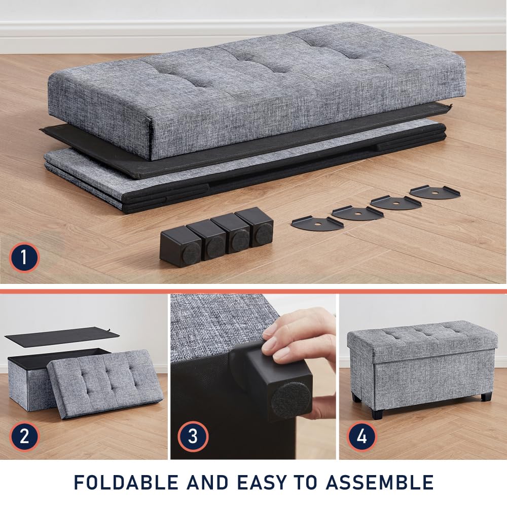 30" Large Storage Ottoman Bench with Legs, Gray