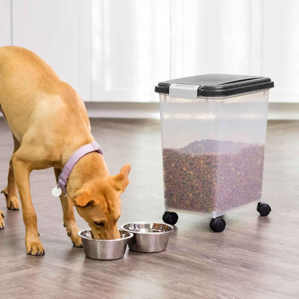 USA Airtight Pet Food Storage Rolling Container, 30 lb Capacity, Black