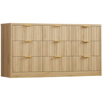63" Dresser with 9 Drawers, Modern Dressers & Chest of Drawers with Metal Handles, Fluted Dresser, Wood Closet