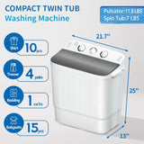 Portable Twin Tub 18.8lbs Washing Machine with Drying Rack and 10 Hangers, 11.8lbs Washer Mini Compact Laundry Machine