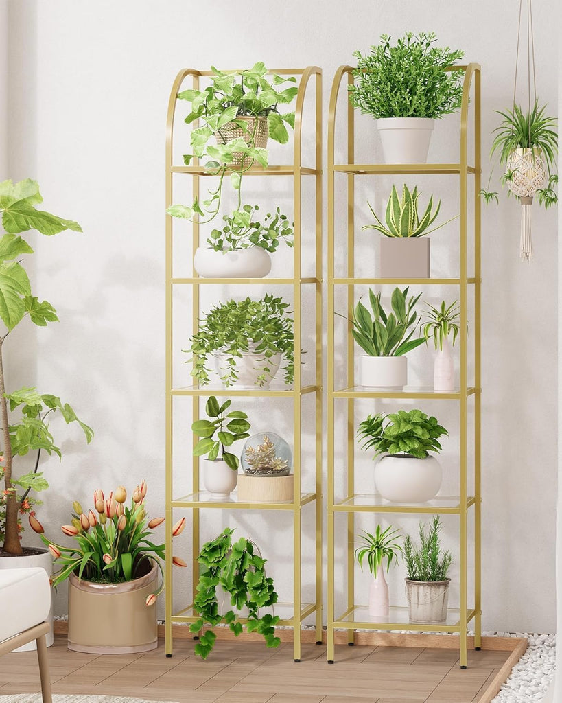 Bookcase Bookshelf, Tempered Glass Arched Bookshelf for More Storage, Slim Shelving Unit, Steel Frame