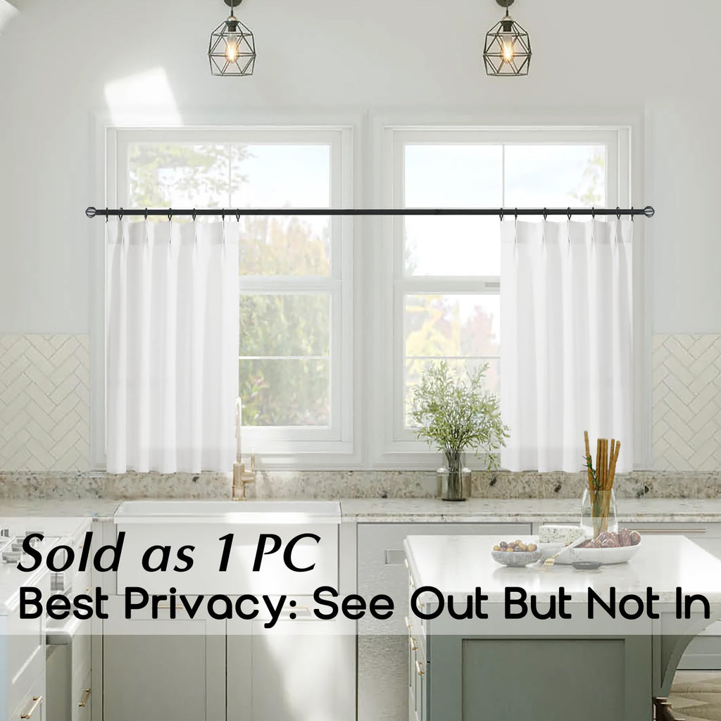 Kitchen Window Curtains Over Sink, Pinch Pleat Linen Sheer Short Back Door Curtains for Inside House Front Door Window