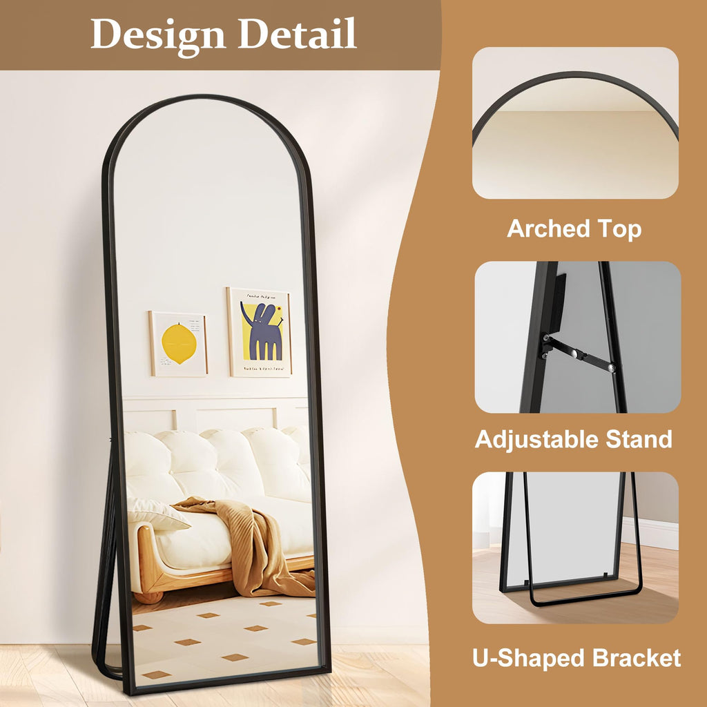 Arched Full Length Mirror with Stand, 57"x20" Full Body Mirror Standing Hanging or Leaning Wall, Arch Wall Mirror