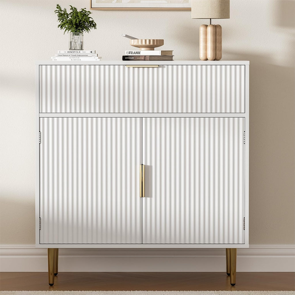 Sideboard Buffet Cabinet with 2 Doors and Large Drawer, White