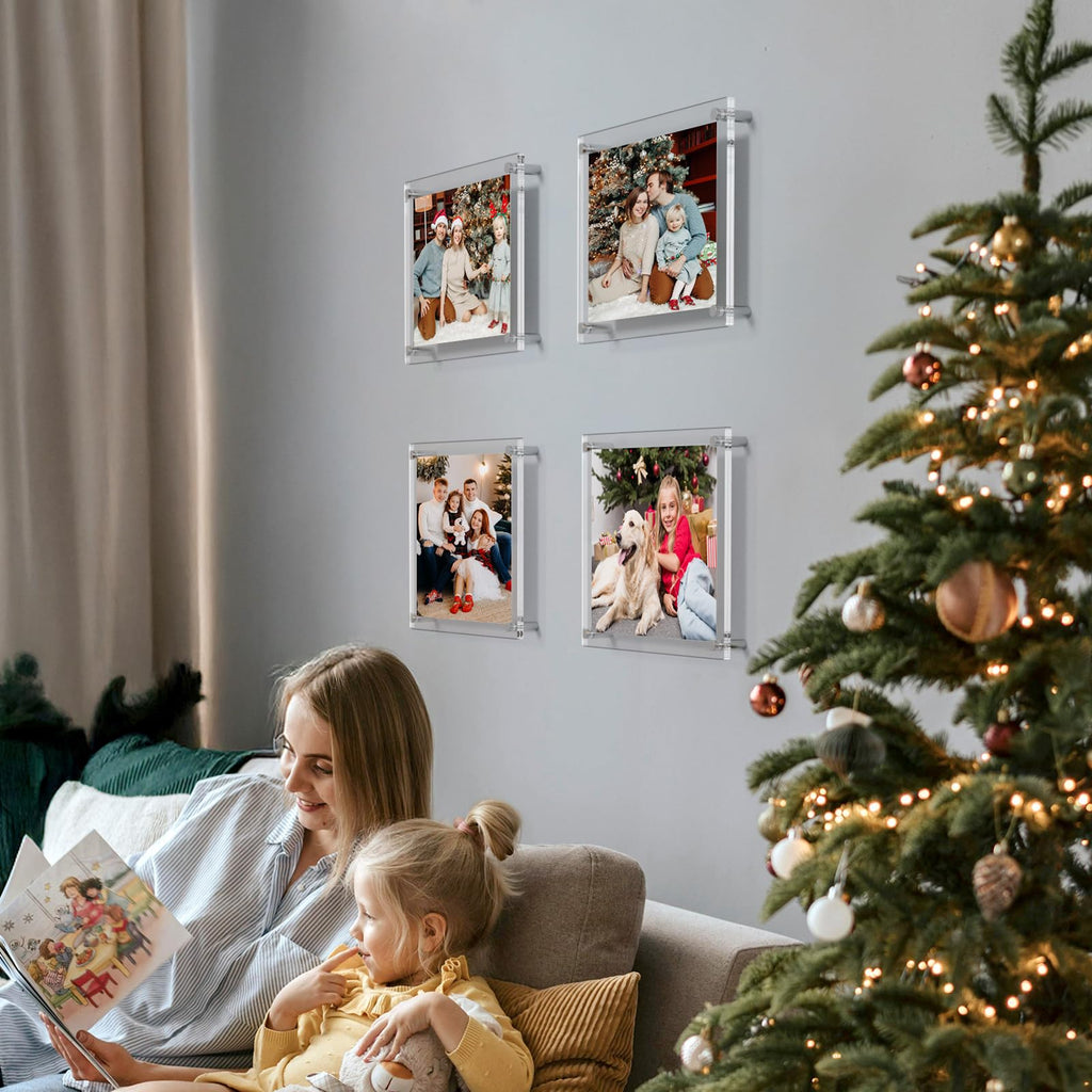 8.5x11 Acrylic Picture Frames 4 Pack, Clear Floating Wall Frames
