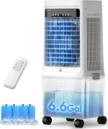 3-in-1 Portable Evaporative Air Cooler - 2000 CFM Swamp Cooler with 6.6-Gal Dual Tank & 4 Ice Packs, Remote Control