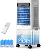 3-in-1 Portable Evaporative Air Cooler - 2000 CFM Swamp Cooler with 6.6-Gal Dual Tank & 4 Ice Packs, Remote Control