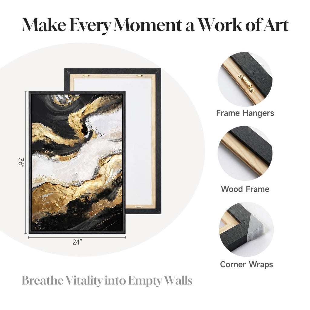 Framed Gold Abstract Modern Wall Art Set of 2, 24x36 Inch
