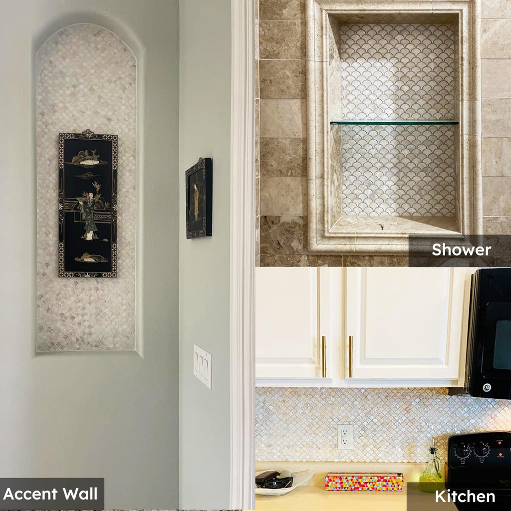 Mother of Pearl Fish Scale Backsplash Wall Tile, 6 Sheets