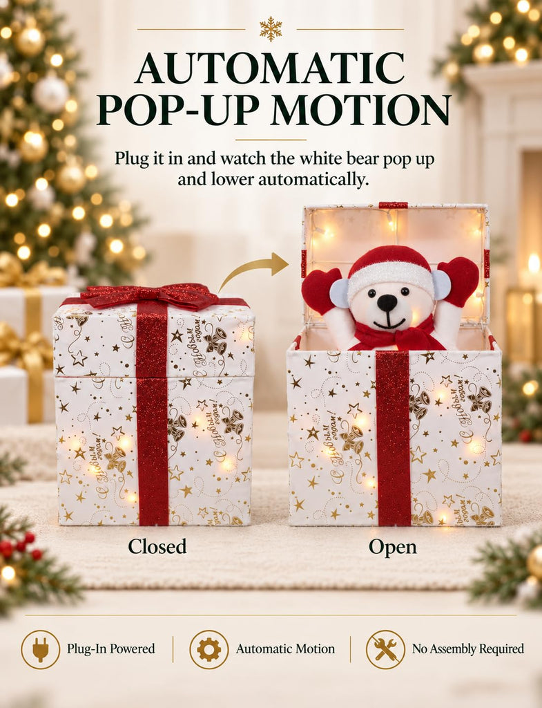 Christmas Decorations Outdoor, Lighted Decor White Bear Gift Boxes