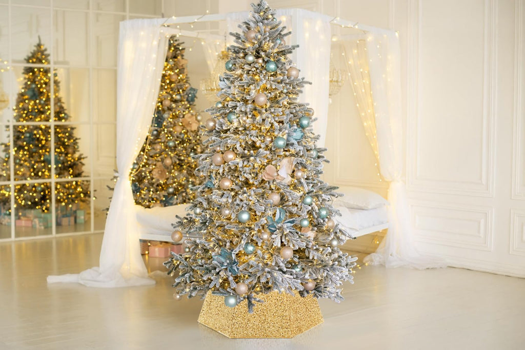 Gold Tree Collar for 9 ft Tree 31.49 Inch Shimmer Christmas Tree Ring Velvet Tree Skirt Cover for Xmas Pencil Tree