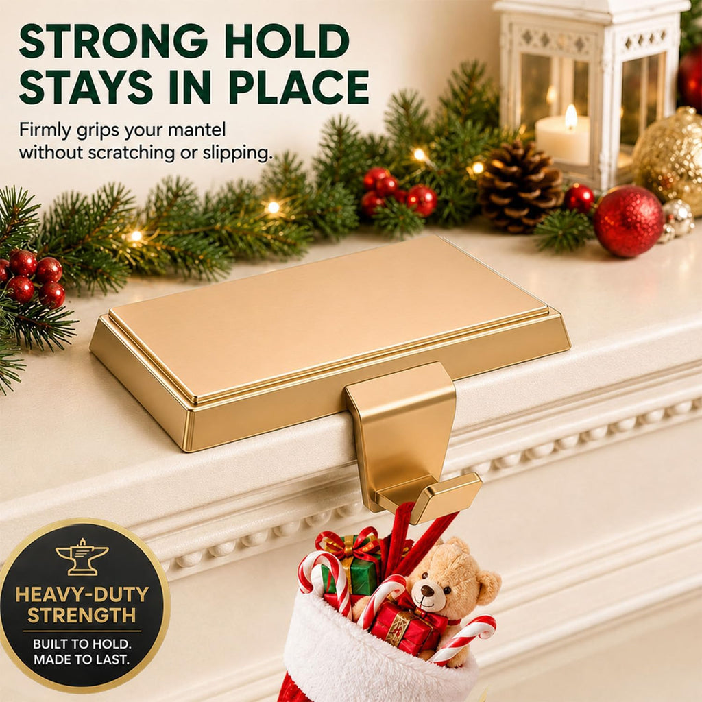 Christmas Stocking Holders for Mantle Set of 6, Heavy Duty Metal Stocking Hooks, Non-Slip Base Stocking Hangers for