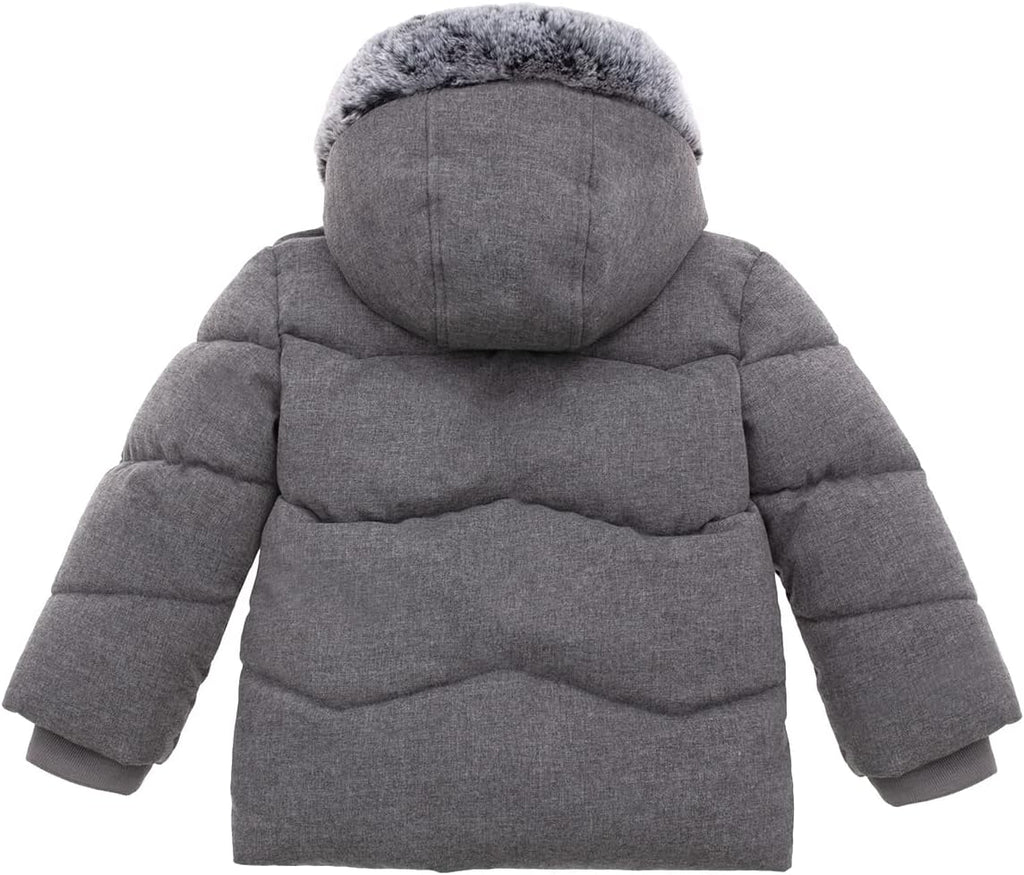 Baby Boys' Sherpa Lined Winter Puffer Jacket with Mini Fur Hood