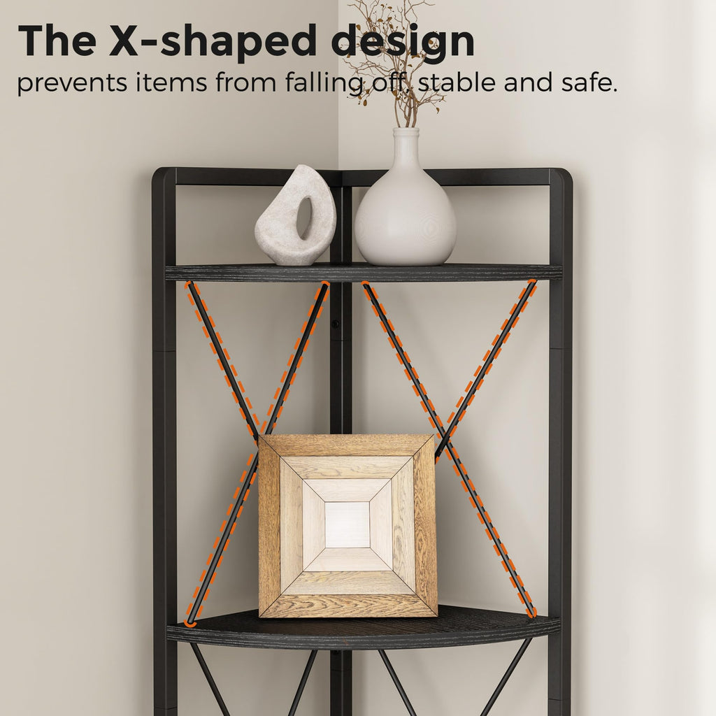 6 Tier Corner Shelf Stand, 78" H Tall Corner Bookshelf, Black