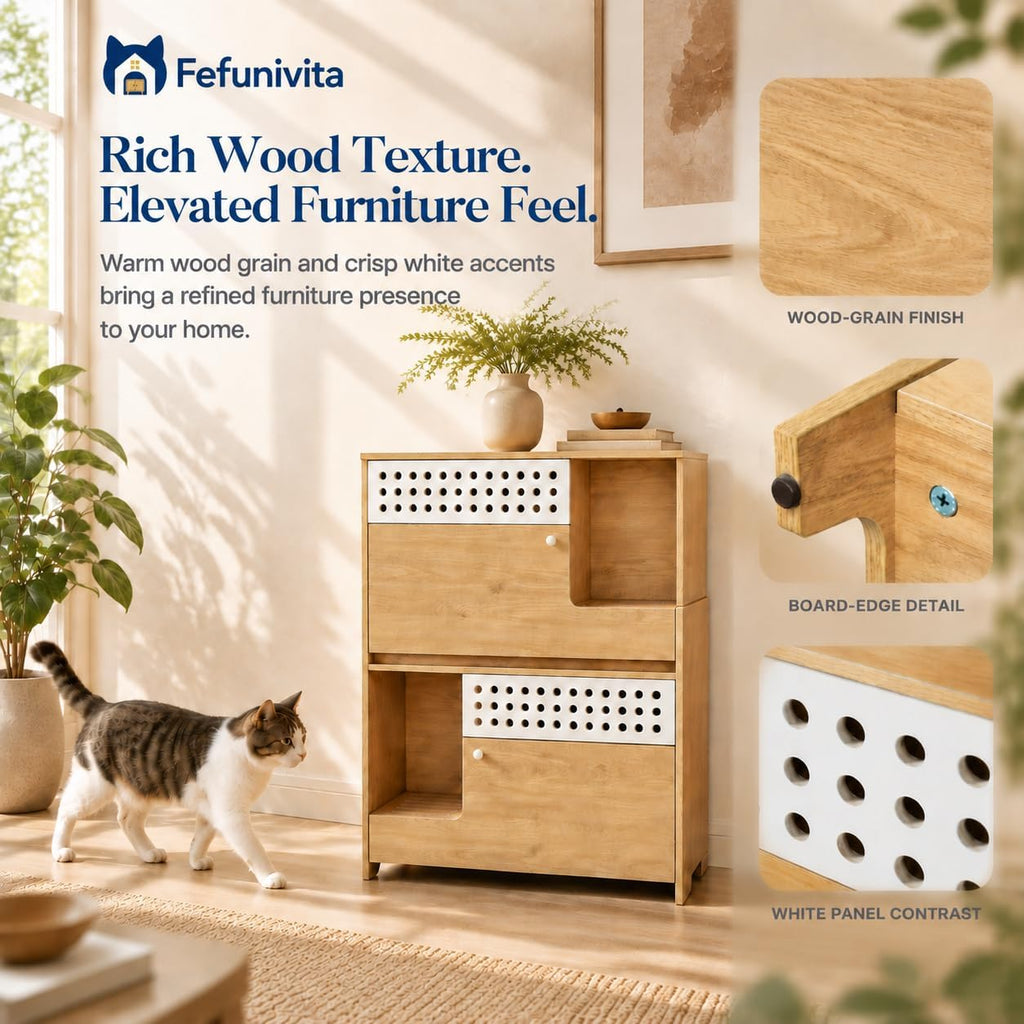Cat Litter Box Enclosure with Storage & Ventilated Panels, Single Cabinet