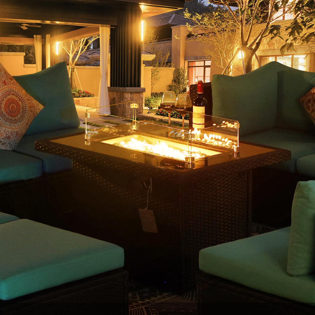 PE Wicker 43" Patio Outdoor Propane Fire Pit Table, Espresso