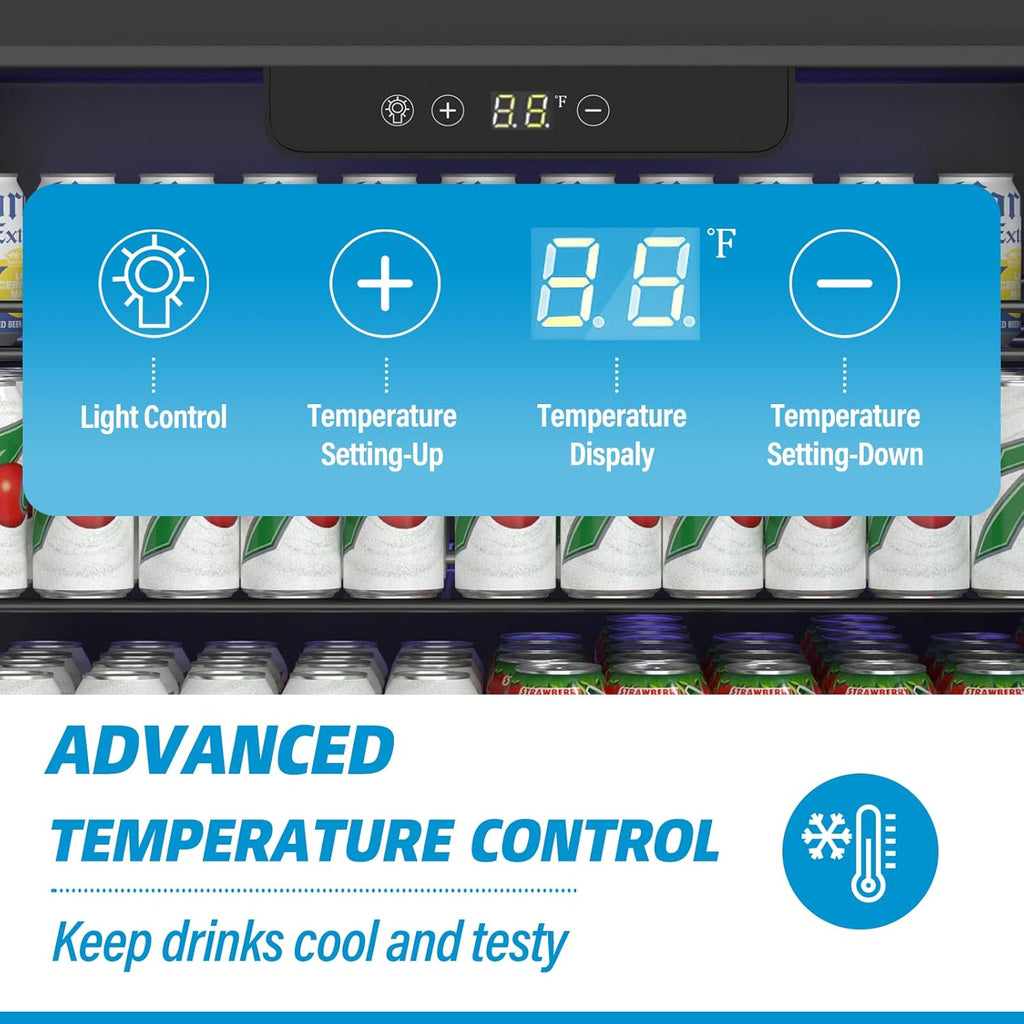 24 inch Beverage Refrigerator Cooler, 5.3 Cubic/166 Can Large Fridge with Glass 