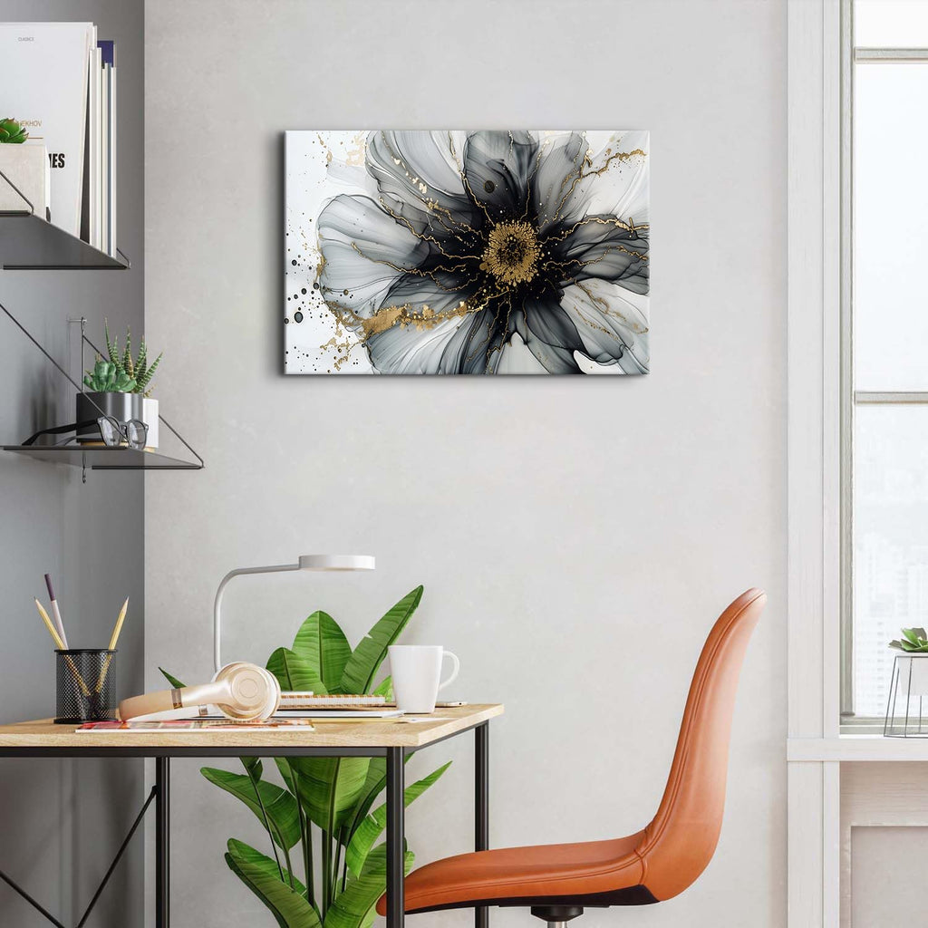 Black and White Gold Abstract Wall Art Modern Wall Decor Marble Flower Fluid Picture Canvas Prints Living Room