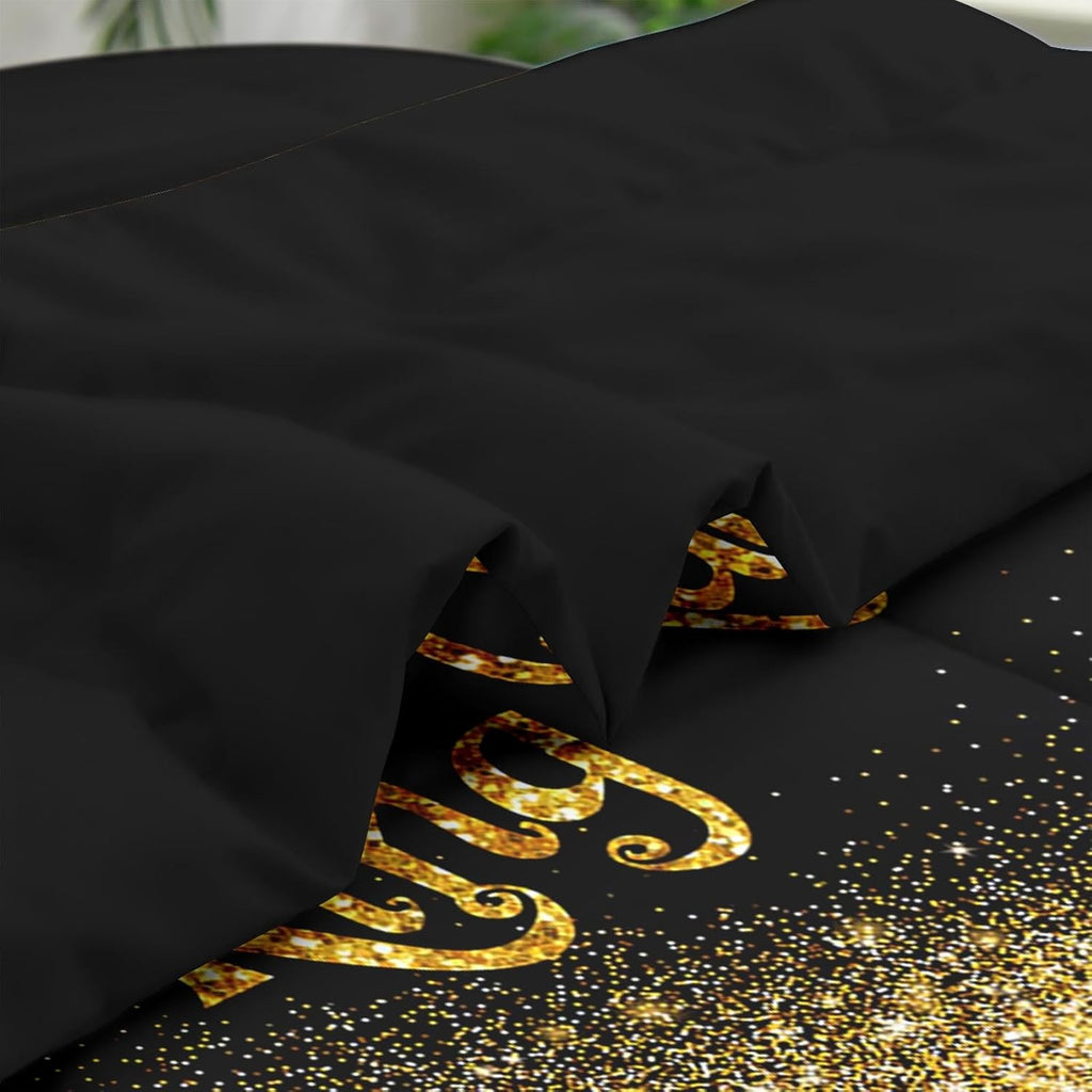 Comforter Set Queen, King Queen Black Gold Crown 7 Pcs Bedding for Kids and Adults