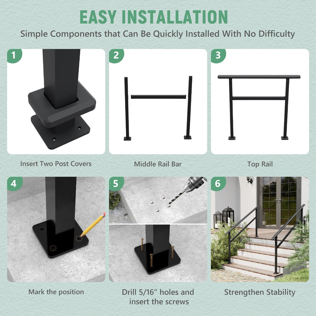 2 Pack Hand Rails for Outdoor Steps, 4-5 Step Railing for Stairs, Adjustable Porch Railing, Hand Rails for