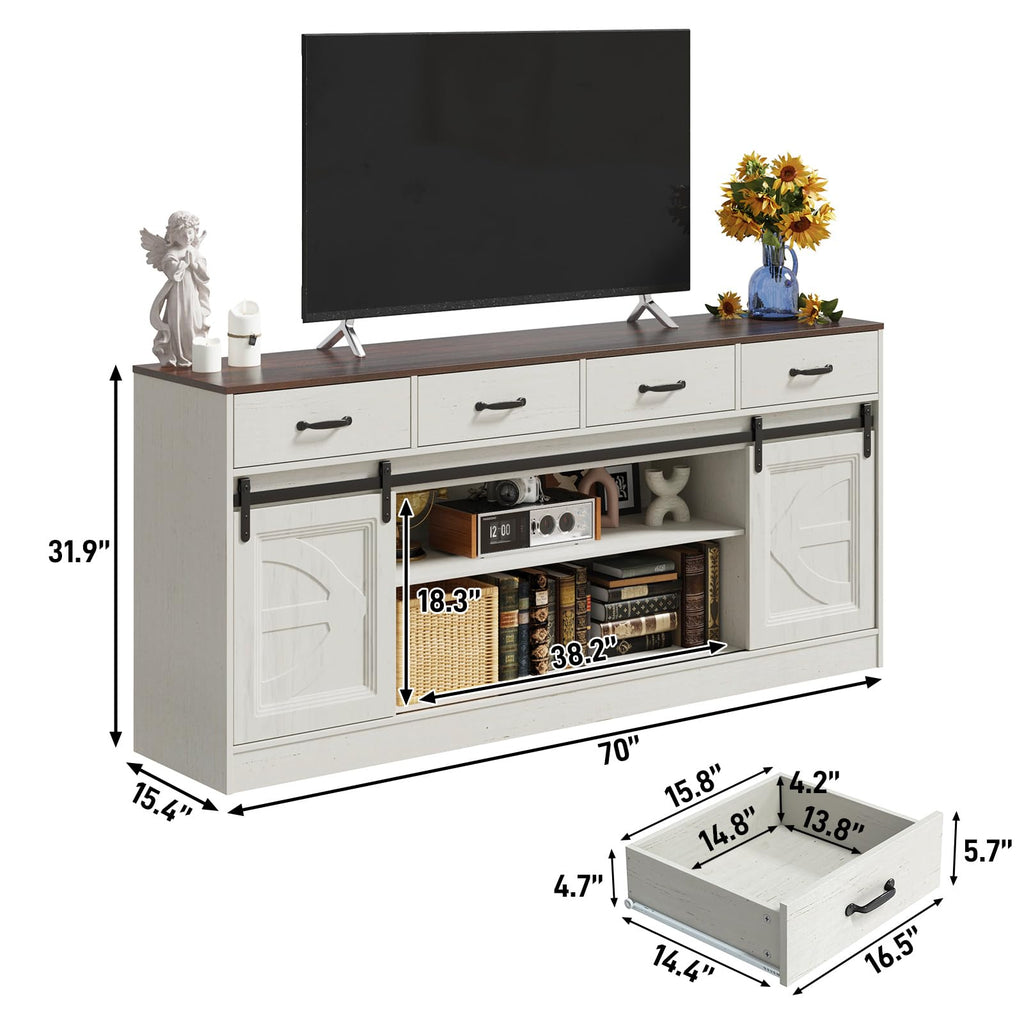 70" Large Farmhouse Tall TV Stand for 85/80/75/70 Inch TVs, 4 Drawers, White