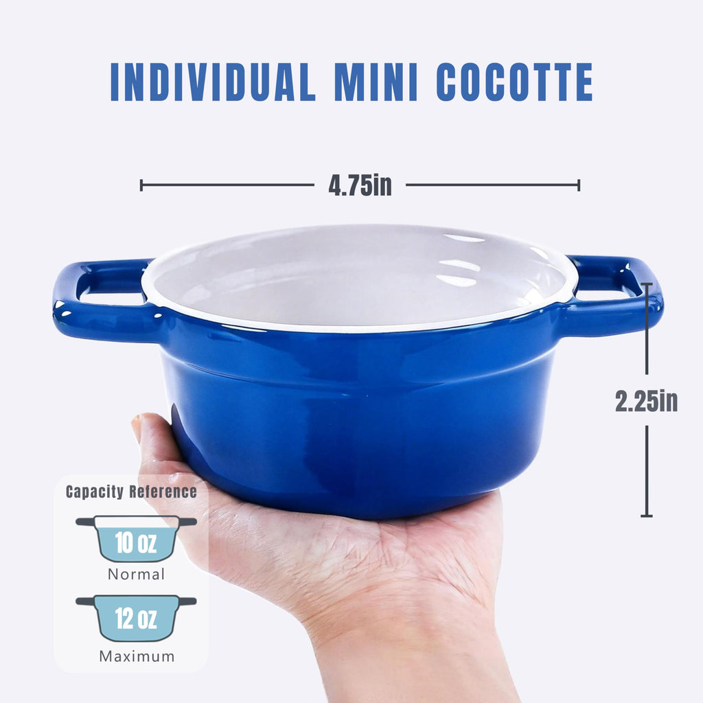 Mini Cocotte 12oz Ceramic Casserole Dish Set with Lid, Blue