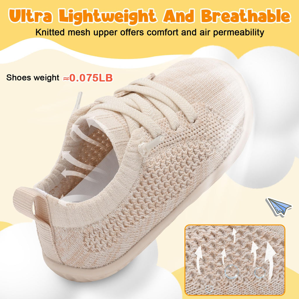 Lightweight Baby Shoes Boys Girls Walking Shoes Barefoot Infant Sneakers Slip On Newborn Crib Sneakers Beige