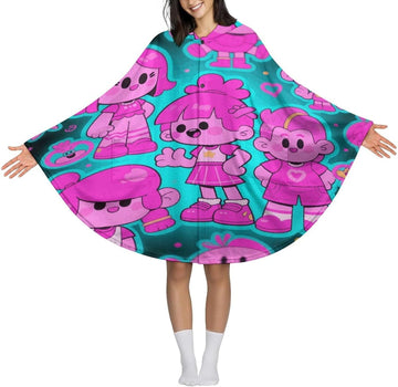 Cartoon Print Wearable Blanket Hoodie Flannel Hooded Blanket | Sweatshirt Oversized Cozy Sweater Gift