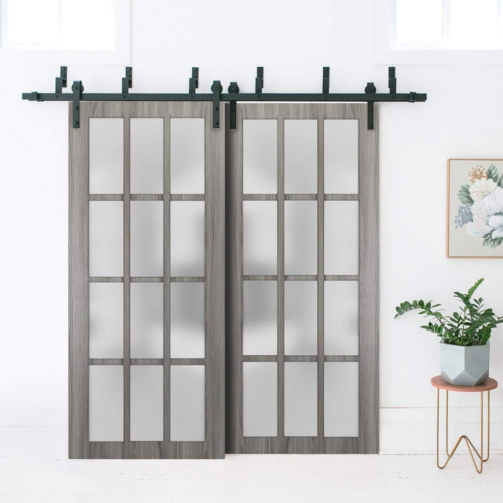 Slab Barn Door Panel Frosted Glass 12 Lites | Felicia 3312 Ginger Ash Grey | Sturdy Finished Doors |