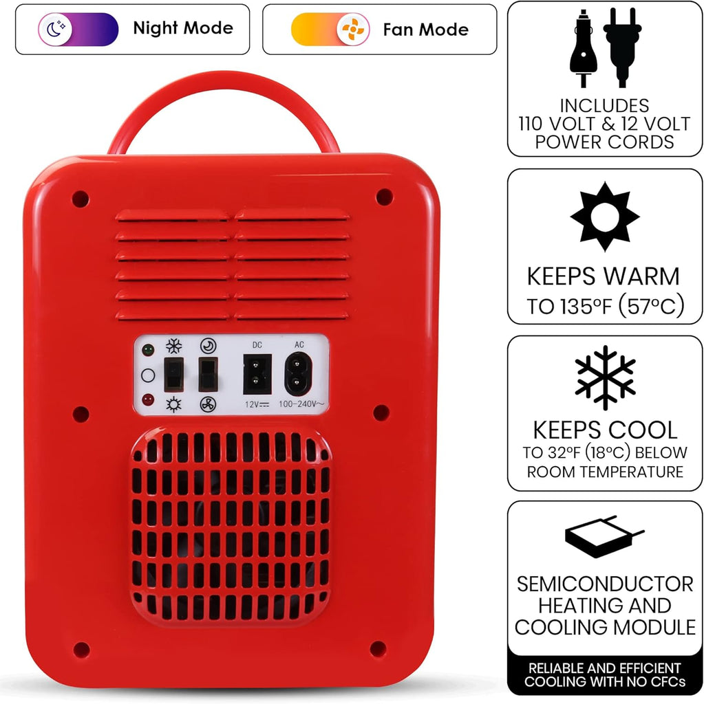 World 1971 Series Portable 6 Can Thermoelectric Mini Fridge Cooler/Warmer, 4 L/4.2 Quarts Capacity, 12V DC/240V AC for