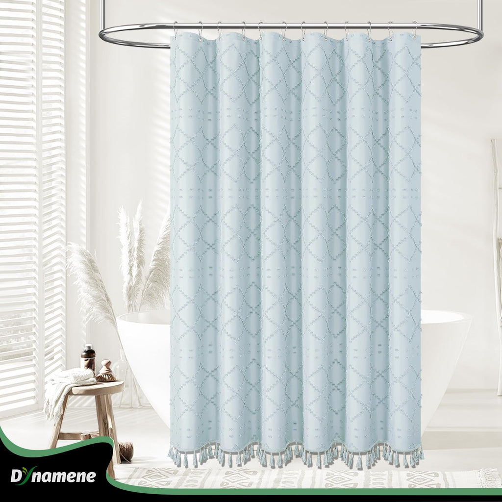 Boho Farmhouse Tufted Geometric 72"x72" Fog Blue